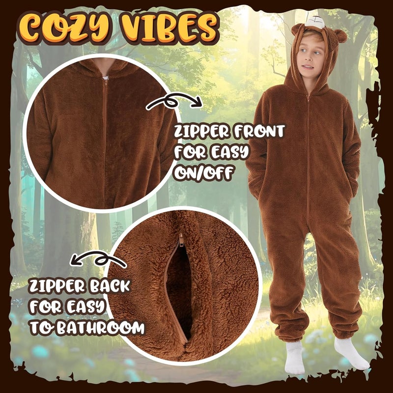 HSCTEK Luxury Double-sided Flannel Fleece Child Bear Onesies with Hoodie - Image 3